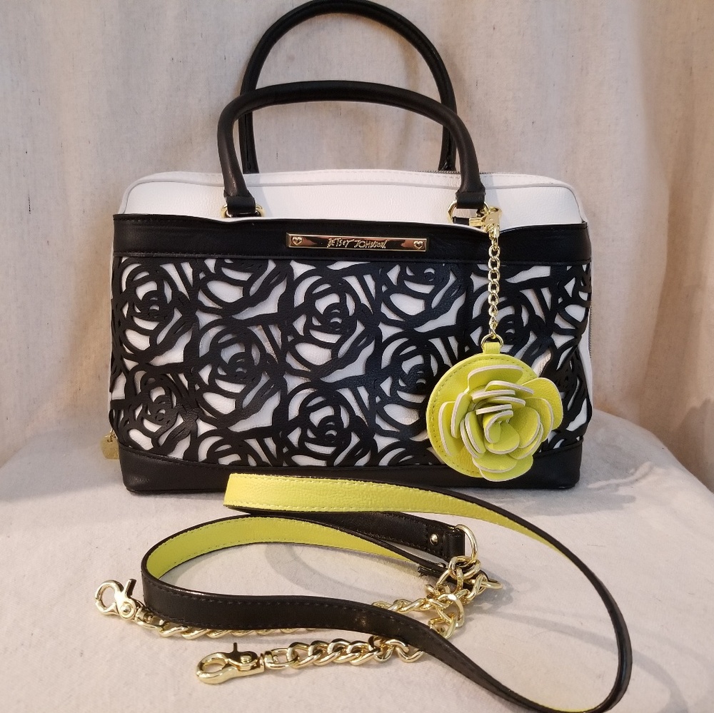 Betsy Johnson Clutch Handbag Purse Black White - Picture 1 of 8